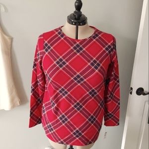 Stretchy, plaid, Talbots tee. Size X. Length from shoulder seam is ~26"
